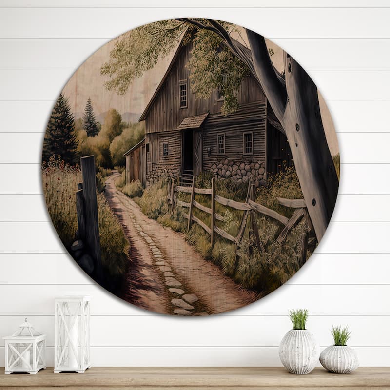 Designart "Charming Cabin And Path II" Farmhouse / Country Wood Wall
